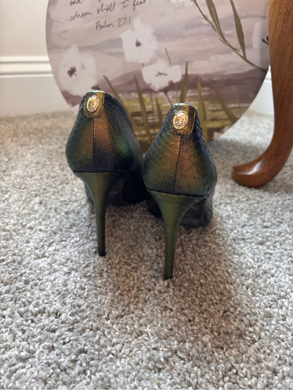 Ivanka Trump Iridescent Green-Bronze Pointed-Toe Stiletto Pumps - Picture 3 of 5